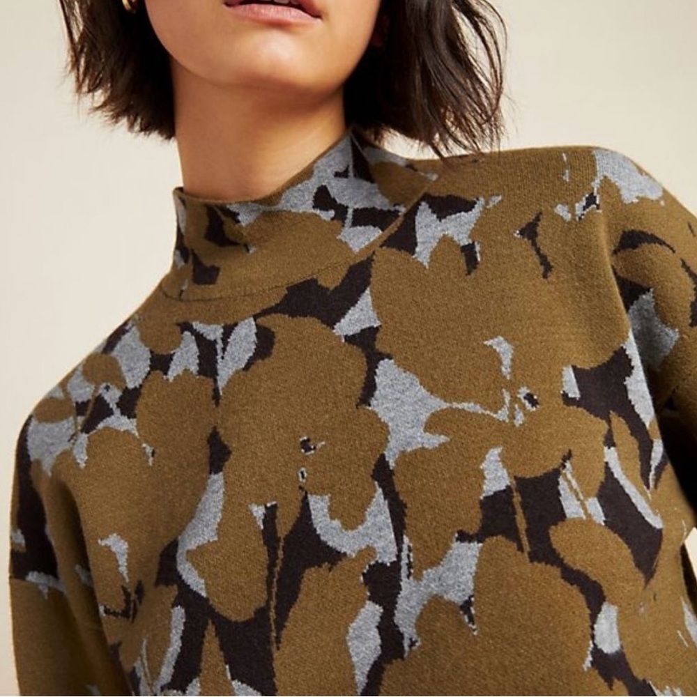 Anthropologie Ivanna Mock Neck Knit Sweater in Moss, Size Small